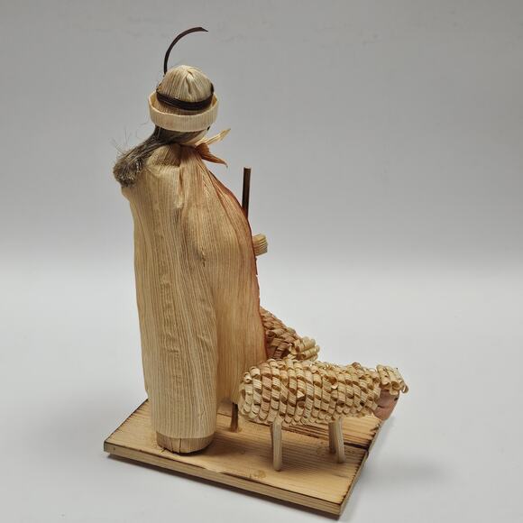 Vintge Czech Corn Husk Shepherd with 2 sheep Hand-made Nativity Christmas - Picture 5 of 8